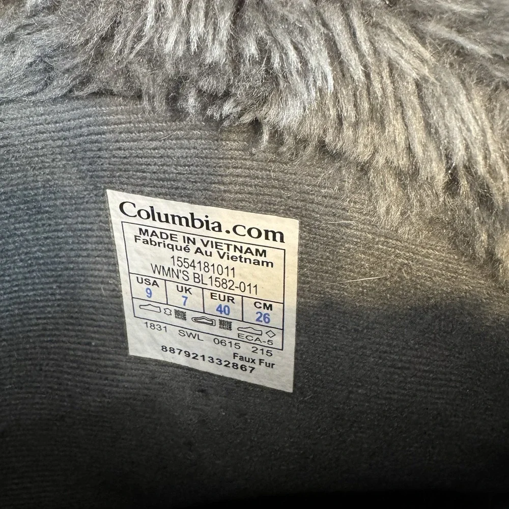 Columbia Ice Maiden Women's Suede Winter Snow Boots Black Faux Fur Womens Size 9